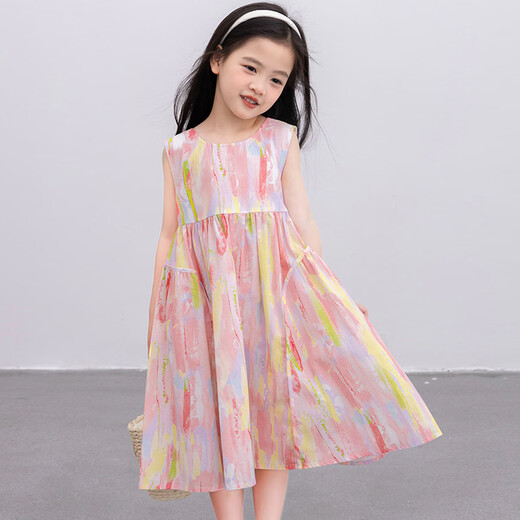 
Tutu baby elephant girl dress children's seaside skirt children's clothing cotton floral skirt big children's thin princess skirt pink 140