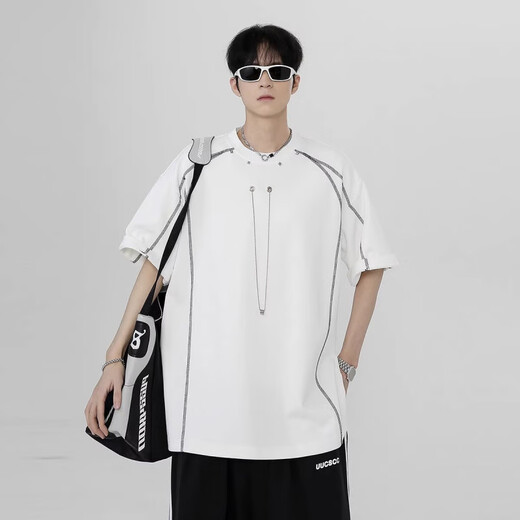 S.SOFEA Camiseta de manga corta con rayas oscuras para hombres en verano Diseño de moda guapo 2025 [alta calidad] CQS1423 Negro S