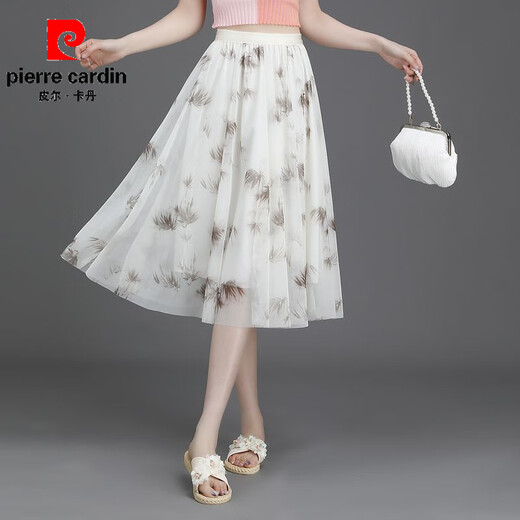 Pierre Cardin 2025 Sommer neuer Blumenrock für Frauen mit kleinem frischem Kurzrock mit großem Sway-Mesh-gedrucktem A-Line Slim Chiffon Midrock New Stoff Chiffon (9906-1) Eine Größe (elastische Taille)