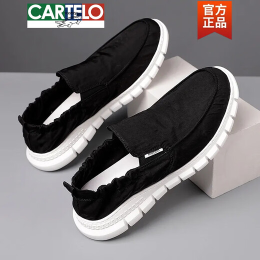 Cartelo 2025 Frühling Neue Leinwandschuhe für Männer und Männer mit einem Fuß faulen Freizeitschuhen atmungsaktive Arbeit alte Peking -Stoffschuhe 881 Schwarz 43