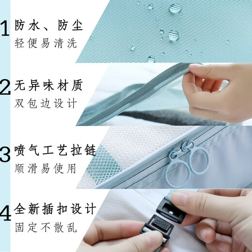 旅行收纳包套装行李箱衣服收纳袋整理袋便携内衣鞋旅游分装包防水 -湖蓝3个大号网包 3件套
