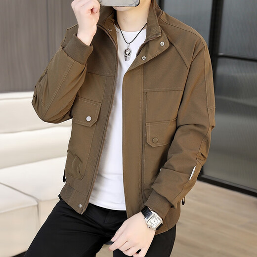 Men's Jackets Trendy Men's Clothing 2025 New Spring and Autumn Jackets Baseball Uniforms Boys Work Clothes Casual Men's Clothes 9928 Brown L