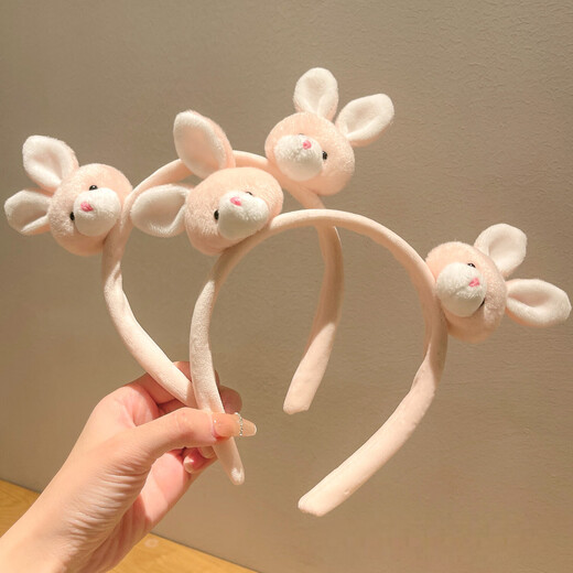 XPEL autumn and winter plush headband new children's cute rabbit girl headband little girl's headband baby hairpin headdress pink double-headed rabbit headband 1 pack