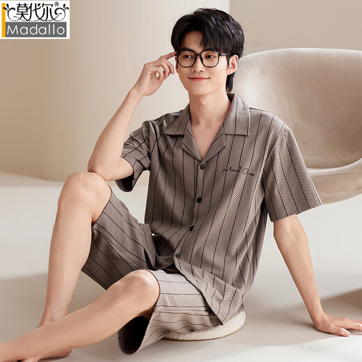 莫代尔睡衣男款男士夏季纯棉2025新款短袖大码夏天蓝色居家居服套装夏款 YD-LMSJ9227 绿色英文口袋 翻领 3XL