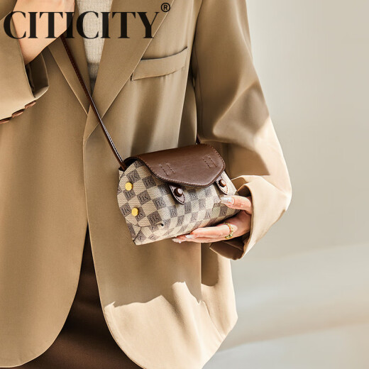 CITICITY包包女包轻奢侈品牌高档斜挎小包女士2025新款时尚单肩包520礼物 卡其色 长18CM