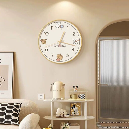 
Home living room wall clock line puppy cute colorful clock wall clock home living room dining room modern simple children DPL671b gold narrow plastic frame gold needle 8 inches (diameter 20 cm) small