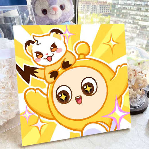 数字枝叶可爱蛋仔派对diy填充涂色儿童手工绘丙烯油彩画卡通动漫 hy13603 30*30cm加厚实木内框+装饰外框