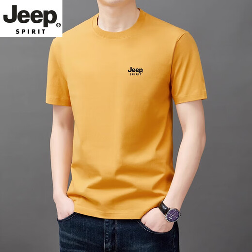 JEEP SPIRIT高端短袖T恤男士2025年夏季纯棉圆领宽松休闲半袖体恤男款新款 YS9929军绿 2XL 120【141-160斤】