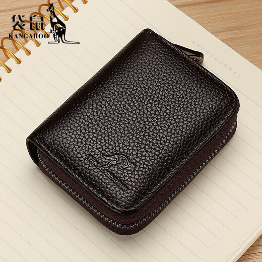 Bolsa de tarjeta de cuero genuina (canguro) para hombres antidemagnetización de la tarjeta múltiple certificado de tarjeta antirrobo clip de gran capacidad Licencia de tarjeta de conducir integrada cubierta de cuero negro genuino 20 tarjeta