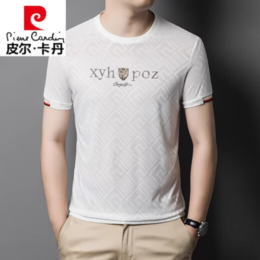 
Pierre cardin summer jacquard mulberry silk T-shirt for men's short-sleeved round neck real ice. Silk casual and versatile half-sleeved markless top trend Green 829 M 165 size [100-115Jin [Jin equals 0.5 kg]]