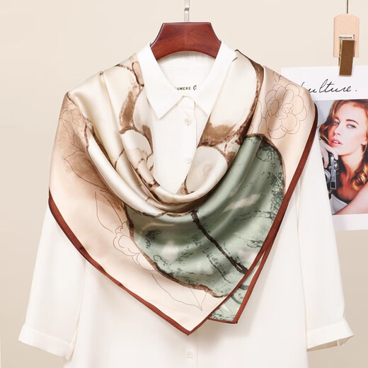 吴蚕里（WUCANLI）真丝丝巾大方巾女桑蚕丝披肩2025新款妈妈生日礼物高级感时尚围巾 秘境花园-米色 88CM*88CM