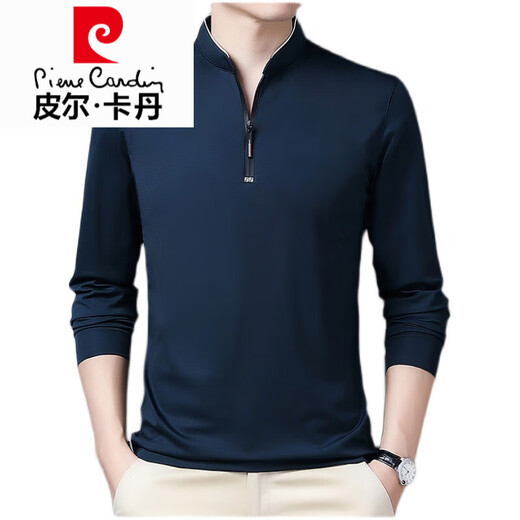 Pierre Cardin High-End Pure Cotton Long-Ärmeln T-Shirt Herren-dünne T-Shirt-Tops im Frühling und Herbst mittleren Alters Hemd-Hemd mit Langarmdünn 6623 Baolan 180/2xl empfohlen 160-170jin [Jin gleich 0,5 kg]