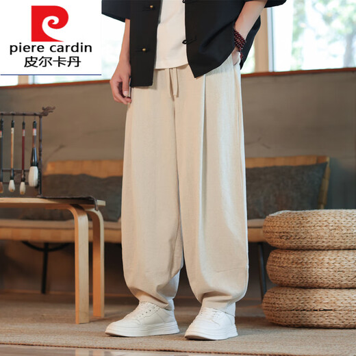皮尔卡丹（pierre cardin）中国风棉麻男裤子夏季薄款复古2025新款灯笼裤宽松小脚休闲裤针织 黑色 M
