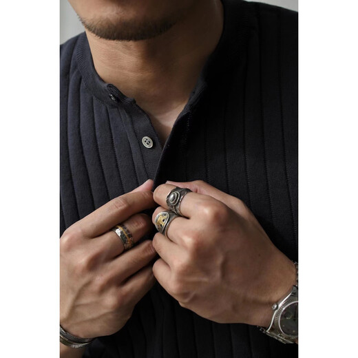 Chaimi Henry collar knitted T-shirt men's short-sleeved casual bottoming shirt American retro Ami khaki summer dark gray knitted Henry spot L