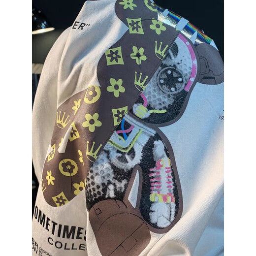 森马（Semir）官访2024新款潮牌网红小熊字母印花圆领短袖T恤男士修身棉质 9905白色 M 适合 95-108 斤穿