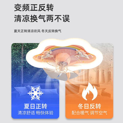 NAVCON德国品质儿童房风扇灯女孩儿童房间风扇吸顶灯女孩卧室360度摇头6 9194火箭风扇灯 无极调光+天猫精灵