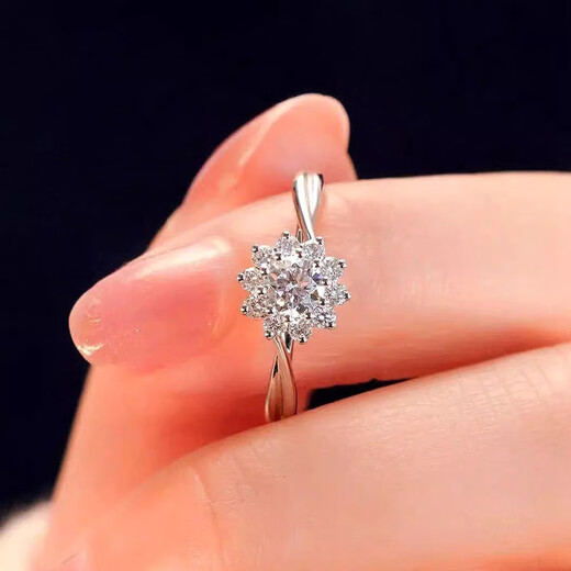 RHM Sunflower Platinum Ring Women's Moissanite Diamond Ring PT950 Platinum Customized Closed Valentine's Day Gift for Girlfriend Platinum Sunflower Ring + Certificate + Gift Box