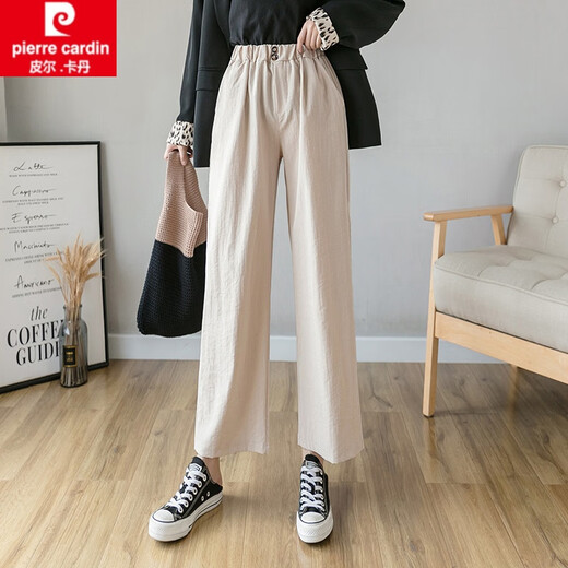 皮尔卡丹（pierre cardin）棉麻裤子女士春秋2025新款宽松九分亚麻直筒休闲裤夏季薄款阔腿裤 6630#军绿色 S 参考80-95斤