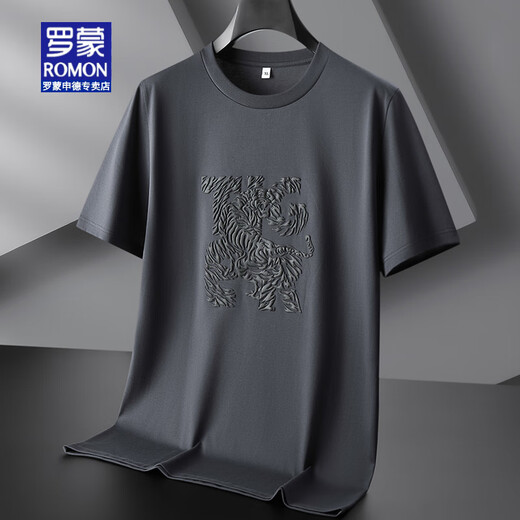 Romon (Romon) [County] Mercerierte Baumwoll-Kurzärmel-T-Shirt für Männer mit Fettpläuse losen Fett, dünner, halbärmeliger T-Shirt T 5012 Brown Color 2xL [140-160jin [Jin gleich 0,5 kg]]]]