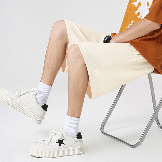 MINISO Heavyweight Shorts Men's Summer Outdoor Sports Straight-Leg Five-Level Pants Youth Trendy Versatile Medium Pants Light Rice 2XL