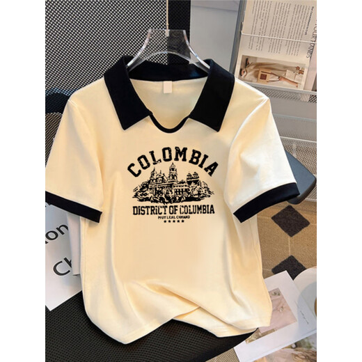 
Pure YISHION large size polo shirt, front shoulder pure cotton short-sleeved T-shirt for women in summer, slightly fat mm fashionable and versatile slim short top Apricot color (9901) 2XL