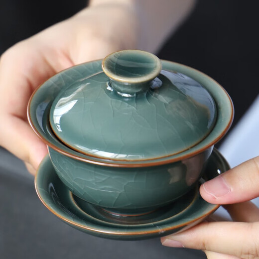 Xiangye Ge Kiln Tea Set Ice-Cracked Household Complete Set Japanese-style Kung Fu Tea Set Teapot Cover Bowl Tea Washer Tea Can Ge Kiln Teapot 15-piece Set + Buddha Hand Accessories + Tea Tray