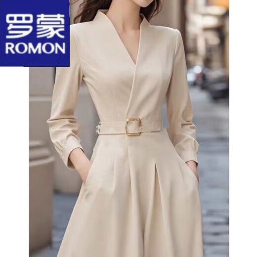 罗蒙（ROMON）连衣裙女2024秋季新款修身显瘦奢正式场合气质通勤白领商务裙子 连衣裙 S