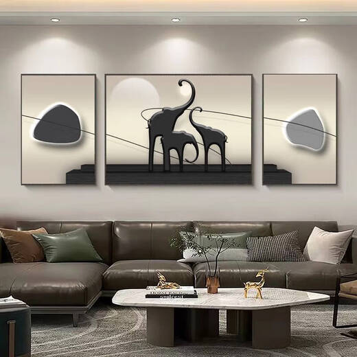 语森忆一鹿高升大气客厅装饰画感沙发背景墙挂画抽象三联画 T10975 60*80/120*80/60*80适合3.8米左