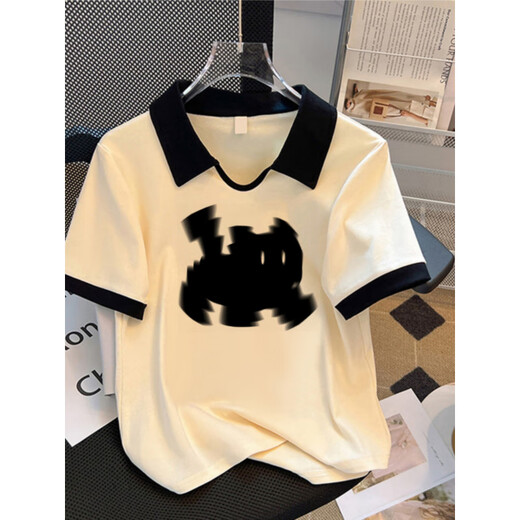 
Pure YISHION large size polo shirt, front shoulder pure cotton short-sleeved T-shirt for women in summer, slightly fat mm fashionable and versatile slim short top Apricot color (9901) 2XL