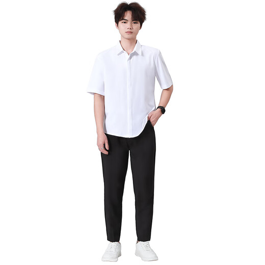 Goku Herrenanzug Shirt Set Teen Kurzarm No-Eisen Drop Top Light-professionelles Business-Forum-Interview Jobsuche weißes Hemd + schwarze Hosen 3xl Höhe 176-185 cm Gewicht 150-170jin [Jin entspricht 0,5 kg]