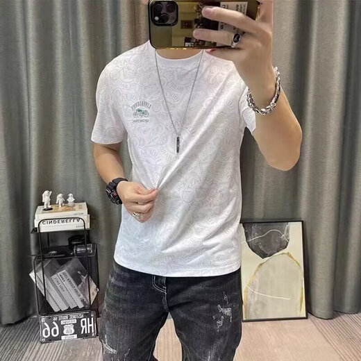 
Xuji Ice Silk Short Sleeve T-shirt Men's 2025 Summer New Printed T-shirt Slim Half-sleeved Ice Sexy Men's Sweatshirt 846 Blue M