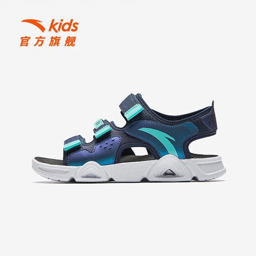 ANTA (ANTA) children's sandals, men's and women's shoes, new summer Velcro children's open-toe Lingbo arch beach shoes for boys, new ink blue/fluorescent aqua-9 33