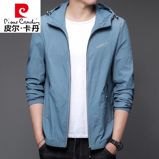 Pier Cardin sun protection clothes men's summer thin outdoor ice silk hooded UV sun protection jacket outdoor light and thin men's clothing N9928 mist blue M 170 105-120Jin[Jin equals 0.5 kg]