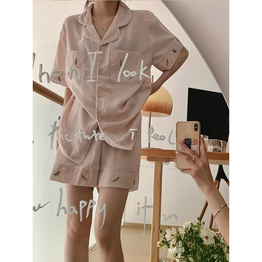 莫代尔冰丝睡衣女夏季薄款短袖短裤套装夏天感简约休闲家居服可外穿 LW-9215【短袖短裤】 L 【建议100-120斤】