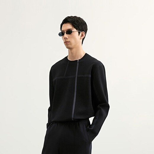 Sketch men's 2025 spring new sweater long-sleeved cardigan jacquard sweater round neck H-shaped casual simple 9P2310830 001 black M