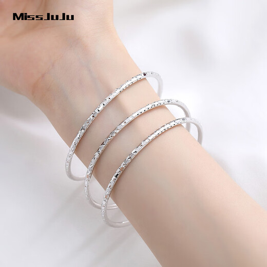 Miss JuJu pt950 platinum bracelet for women, platinum round bracelet, faceted plain ring stacked thin bracelet, inner diameter 58mm, weight 7.64g, width about 2.5mm