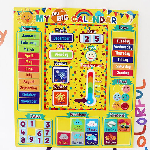 Conseil de cognition météorologique pour enfants mon petit calendrier Board magnétique English Learning Wall Chart Mois de semaine Aid d'enseignement Mot Blue English Magnetic Wall Chart 41 ACCESSOIRES