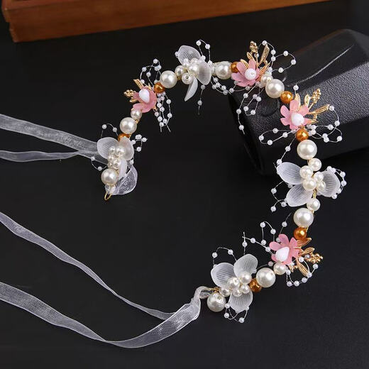 Yunshun 2-pack children's headbands, girls princess children's garland hair accessories, flower imitation pearl ribbon headdress, sweet flower headbands - two packs, pink + white