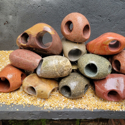 Runhuanian real stone fish nest hiding house fish tank shrimp aquarium landscaping decoration turtle sun terrace hiding hole breeding house single entrance made of rough stone outer diameter 5.5-8 cm