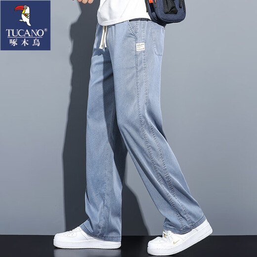 Le pic de bois été jeans tiansi pour hommes pantalon de largeur décontracté droit lâche pour les hommes pantalon de soie de glace à la marque à la mode pour hommes 1048 bleu clair xl