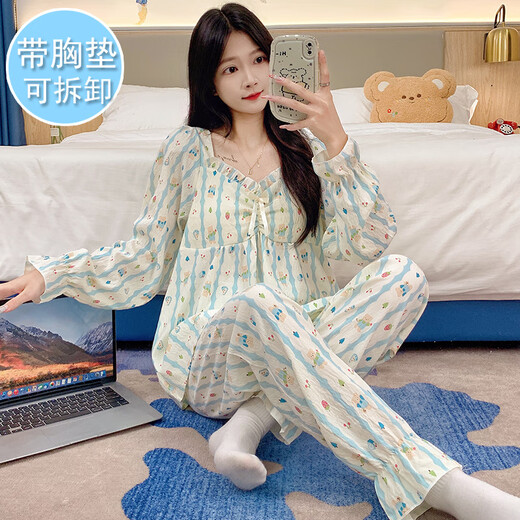 
Hanrui Yunduo cotton with breast pad pajamas for women plus size 220 Jin [Jin equals 0.5 kg] can wearable M5XL C897# 190 3XL