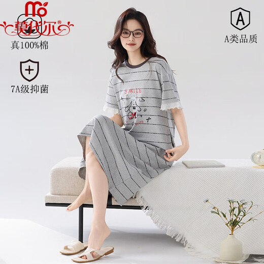 莫代尔（Madallo）A类女夏季纯棉短袖长款可爱甜美全棉孕妇宽松加大码睡衣 653 M