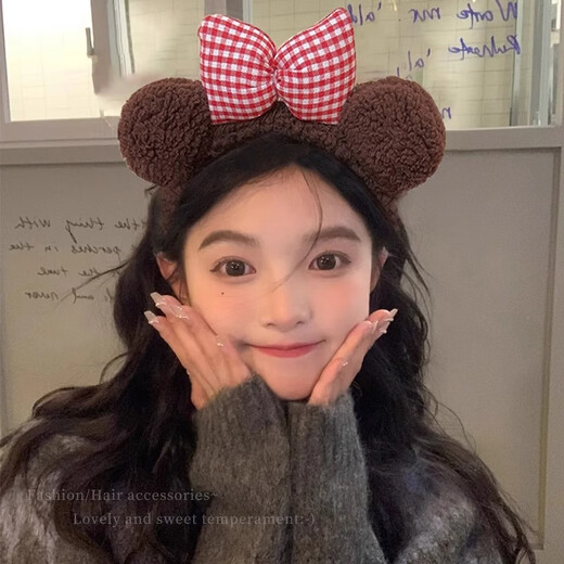Danqin Cute Plush Bear Love Headband Women's High Skull Face Washing Hair Pressing Headband 2025 New Anti-Slip Hair Bundle Headband Bow Headband