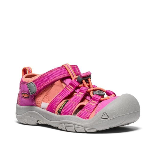 KEEN children's river tracing shoes, quick-drying non-slip sports sandals with toe cap, adjustable Velcro, multiple scenes of swimming and hiking, berry/fusion coral 4 Big Kid