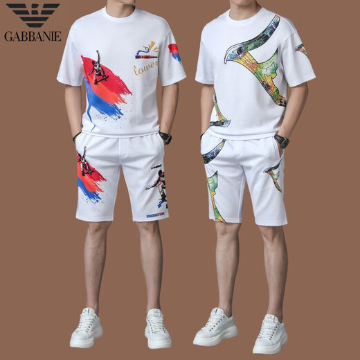Emporio Armani Herren Ice Seide Casual Sports Set Sommer Kurzarm Kurzarm Zwei-teiliger High-End-T-Shirt-Herren-Shorts QDBGJ-H9856B Weißer Set 105/m (geeignet für 90-120jin [Jin gleich 0,5 kg]) Unicode