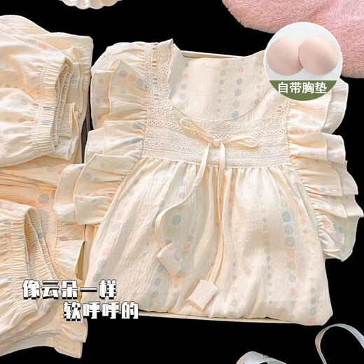 S.SOFEA中国风小清新睡衣套装长袖带胸垫可外穿家居服 689-1 带胸垫上衣+裤子 180 XL 建议110-125斤