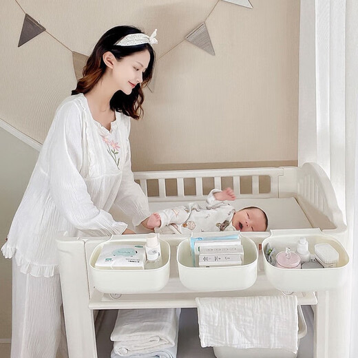 
Pupan Diaper Table Baby Care Table Multifunctional Full Plastic Crib Moving Newborn Clothes and Dressing Table Multifunctional Care Table + PU Soft Pad