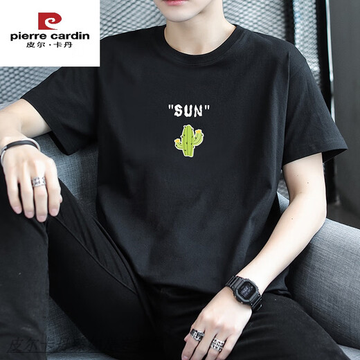 皮尔卡丹父亲节礼物纯棉短袖t恤男潮牌夏季青少年初中高中学生帅气半袖体 HG-T9902白色 M 110斤以下