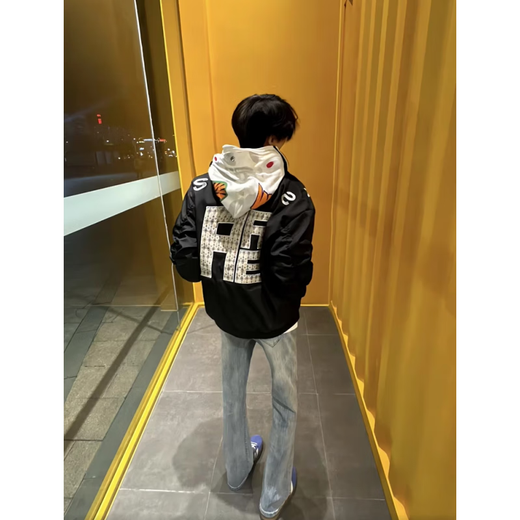 Yiran Presents Jacket Men's Autumn and Winter New American Trendy Brand Letters Loose and Versatile Fashion Couple Flying Baseball Jacket Men's Navy Blue XL Recommended 115-140 Jin Jin equals 0.5 kg