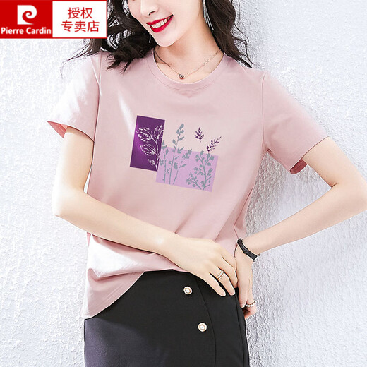 皮尔卡丹（pierre cardin）纯棉短袖t恤女装宽松韩版粉色半袖体恤衫夏装2025年新款夏季上衣 Z-4050灰粉+Z-6172浅紫 M (建议80-105斤)